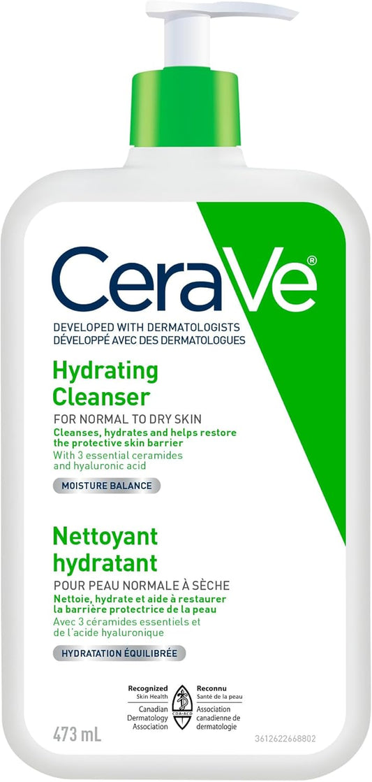 HYDRATING Daily Face Wash, Gentle Moisturizing Non-Foaming Facial Cleanser for Men & Women, Dry & Sensitive Skin, with Hyaluronic Acid, Ceramides, Glycerin. Fragrance-Free, 473ML