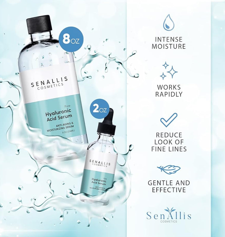 Hyaluronic Acid Serum 8 fl oz And 2 fl oz, Made With Hyaluronic Acid
