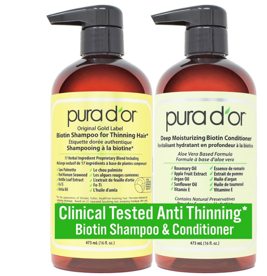 PURA D'OR Biotin Original Gold Label Anti-Thinning Shampoo & Conditioner