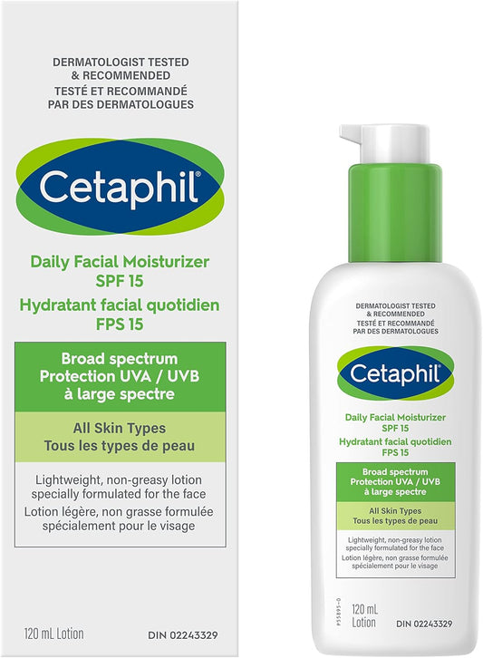 Daily Facial Moisturizer SPF 15 | Lightweight Face Moisturizer with Broad Spectrum Protection | Oil, Fragrance and Paraben Free | Non-Comedogenic | Dermatologist Recommended | 120Ml